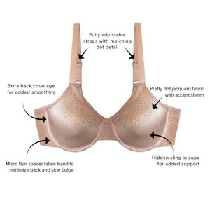 Wacoal Back Appeal Dot Jacquad Bra Sz-44DDD Rosedust Nude Color